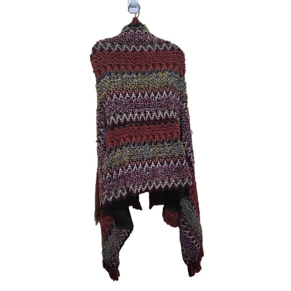 Fringe Shawl Multicolored Open Front Sleeveless Sweater Oversized Sz Large - Picture 3 of 9